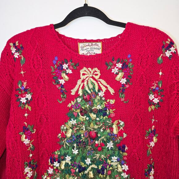 Vintage 90s Heirloom Collectibles Christmas Tree Sweater Large Petite Holiday - Picture 2 of 9